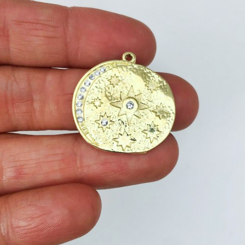 Dije bañado en oro 22k de 22mm Medallón Irregular Estrella Luna Circones LDB82988