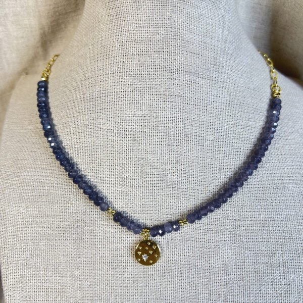 Collar baño oro piedra agata azul colgante circones (250626-200)