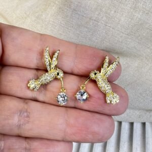 Aros baño oro Colibri y circones (250626-243)