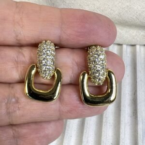 Aros baño oro Circones y Cuadrado (250626-245)