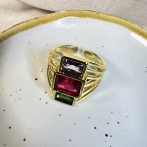 Anillo Baño oro 3 capas Cristales color (250626-259)