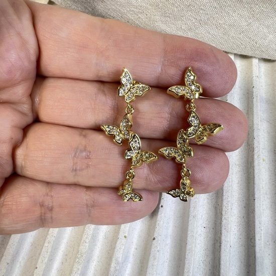 Aros baño oro 3 mariposas circones (250626-182)