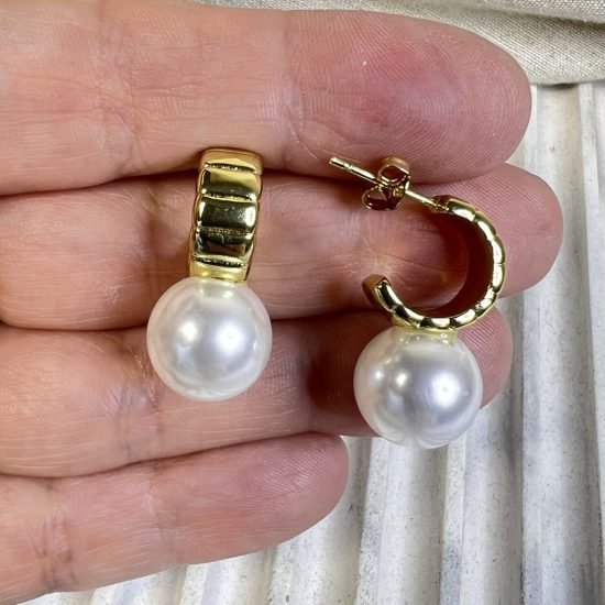Aros baño oro Tipo C Perla (250626-230)
