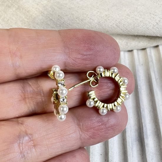 Aros baño oro Tipo C Perlitas (250626-237)