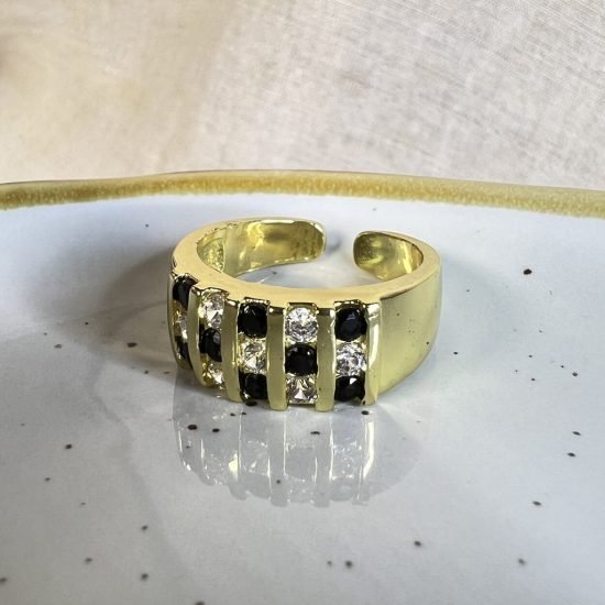Anillo Baño oro Circones cristal y negro (250626-242)