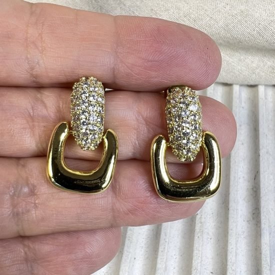 Aros baño oro Circones y Cuadrado (250626-245)