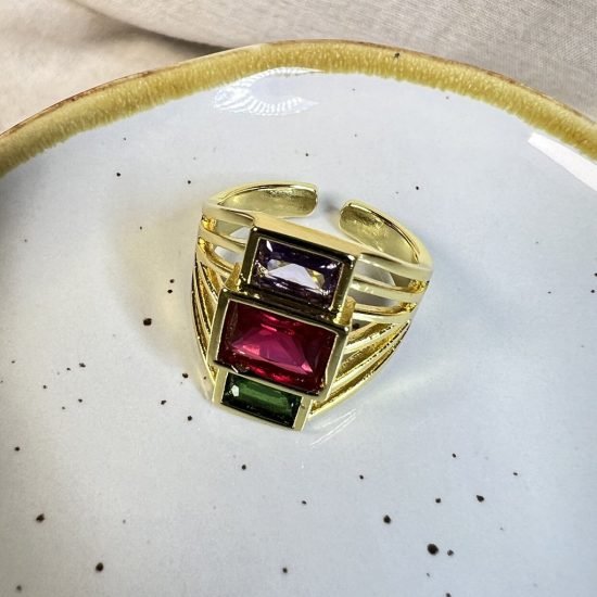 Anillo Baño oro 3 capas Cristales color (250626-259)